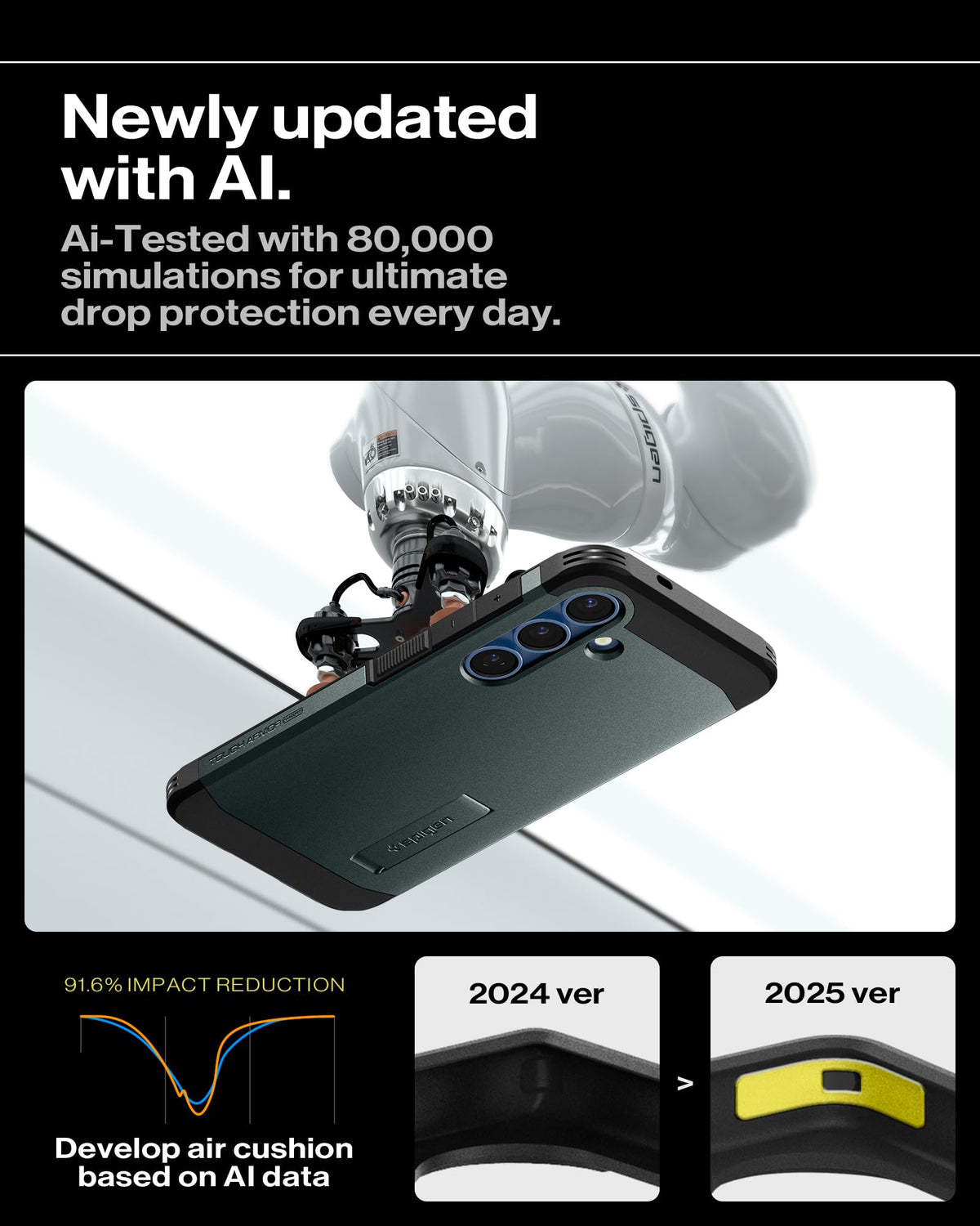 Spigen for Galaxy S25 Plus Case, Tough Armor MagFit [Kickstand] [Compatible with MagSafe] [Military-Grade Protection] - Black