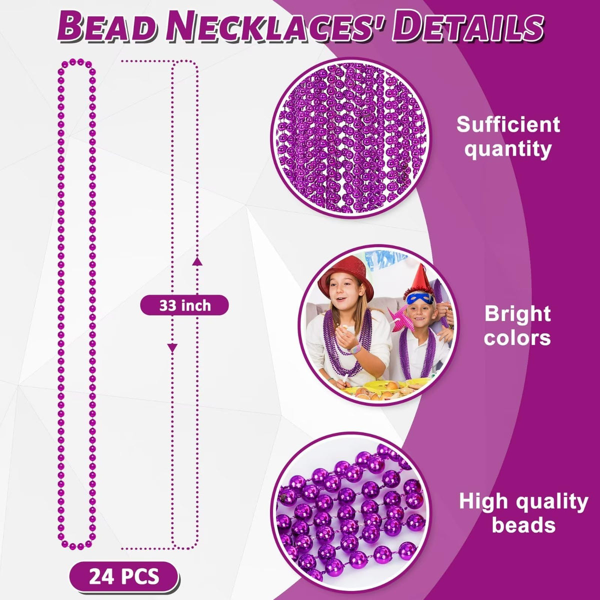 EOBOH Mardi Gras Beads, 12PCS Bead Necklace Party Favors, Metallic 6 Kinds of 33" Beaded Necklaces Costumes Stuff, Festival Parade Throw Accessory Sets for Mardi Gras Celebrations Decorations