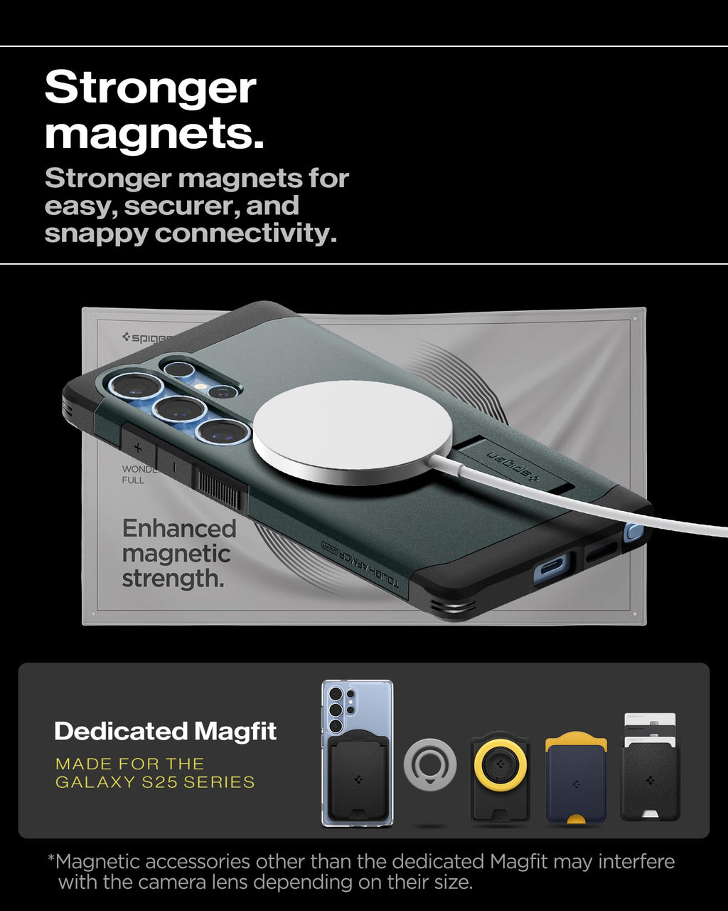 Spigen for Galaxy S25 Plus Case, Tough Armor MagFit [Kickstand] [Compatible with MagSafe] [Military-Grade Protection] - Black