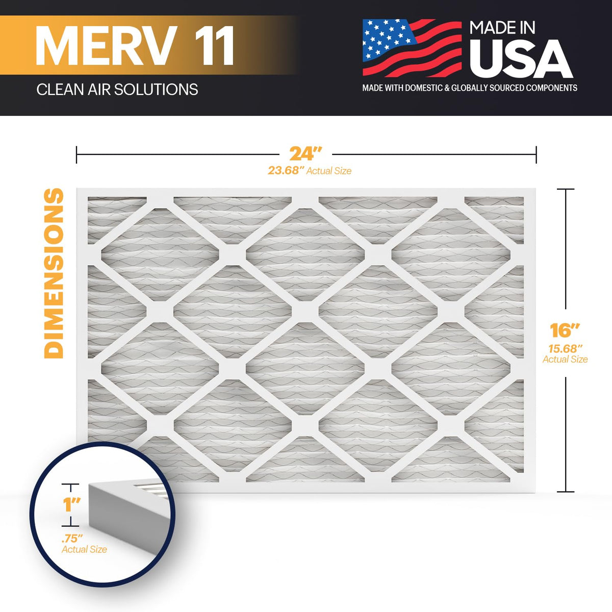 BNX TruFilter 14x25x1 Air Filter MERV 11 (6-Pack) - MADE IN USA - Allergen Defense Electrostatic Pleated Air Conditioner HVAC AC Furnace Filters for Allergies, Dust, Pet, Smoke, Allergy MPR 1200 FPR 7