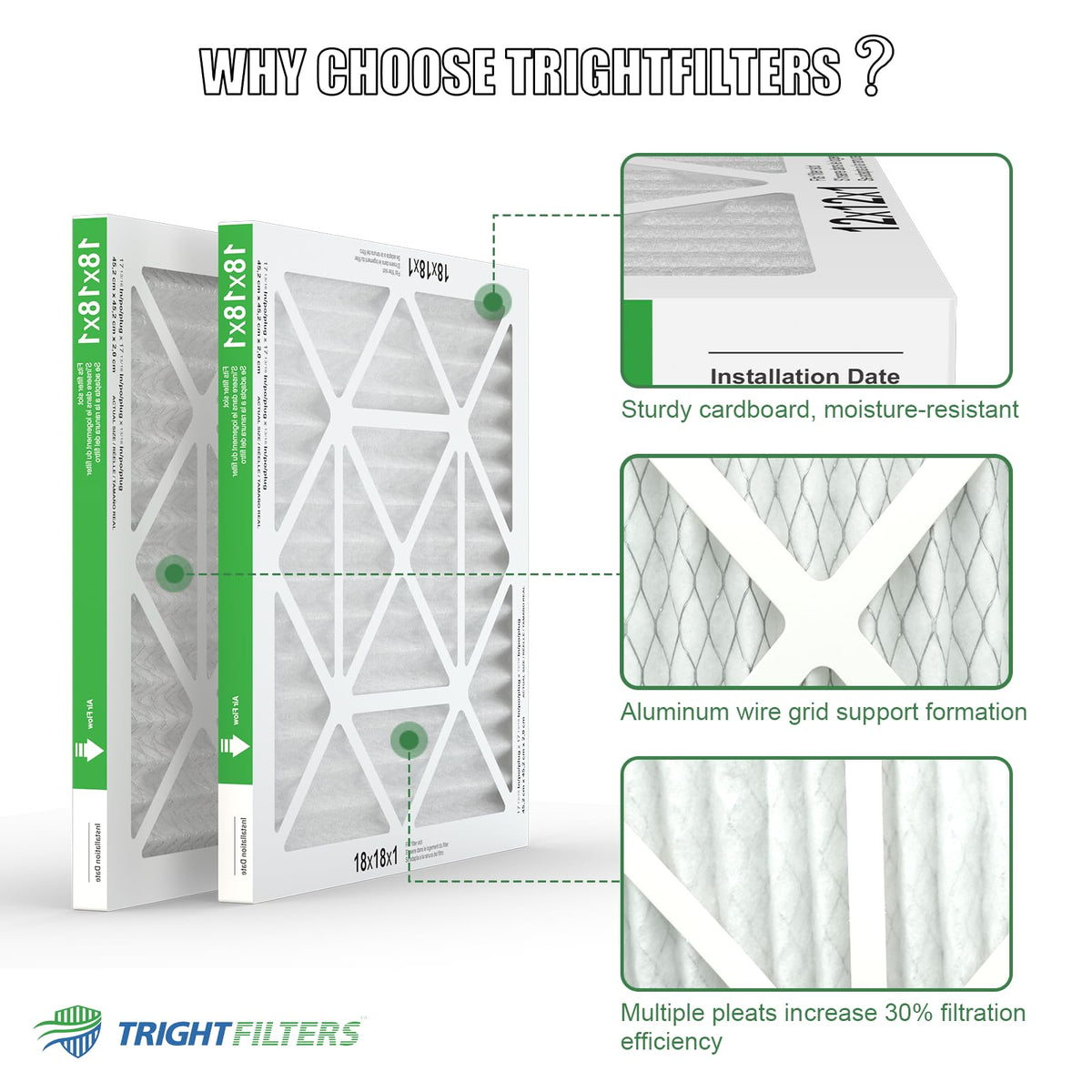 TRIGHTFILTERS 14x20x1 Air Filter 4 Pack, MERV 8 Filter Replacement