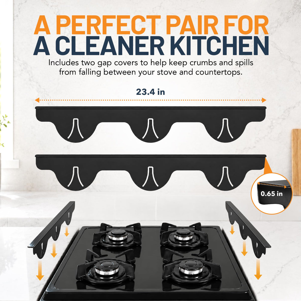 Linda’s Essentials Silicone Stove Gap Covers (2 Pack), Heat Resistant Oven Gap Filler Seals Gaps Between Stovetop and Counter, Easy to Clean Stove Gap Guard (21 Inches, Black)
