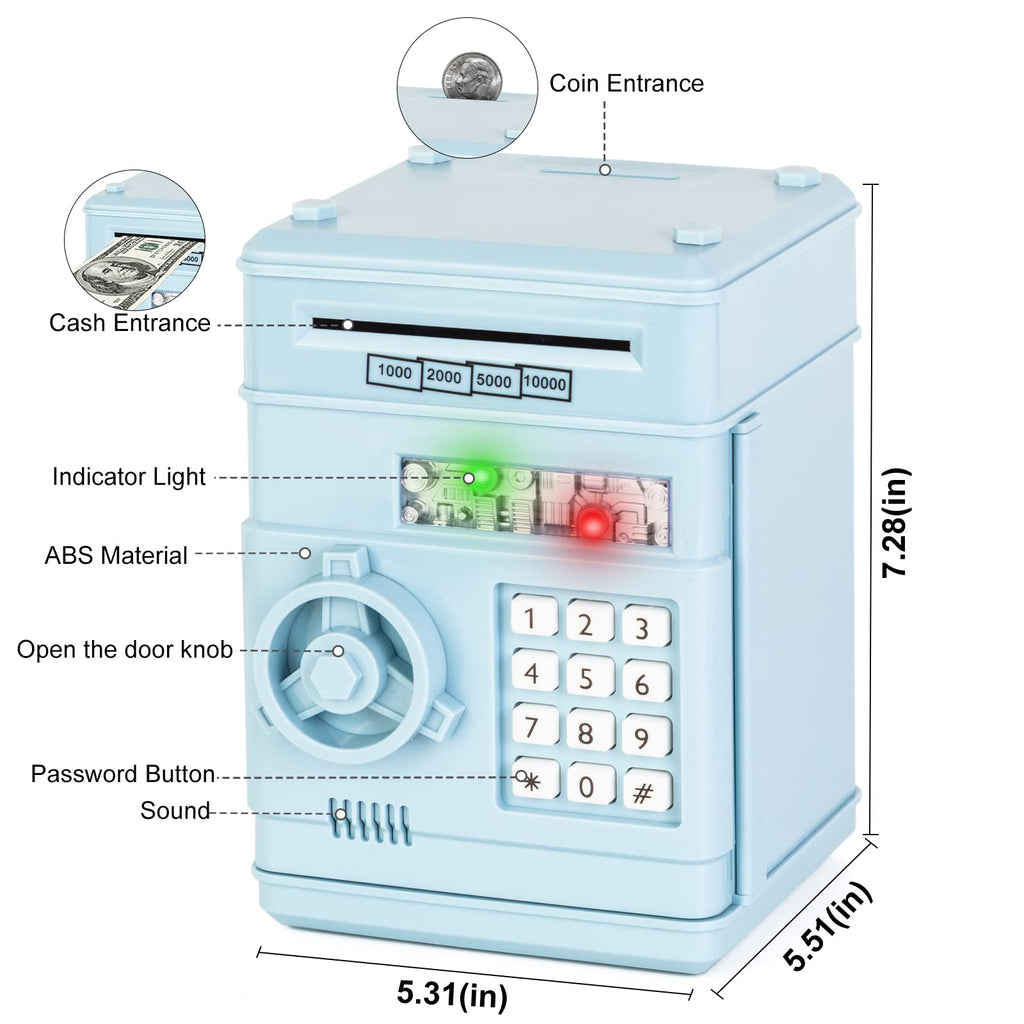 Refasy Piggy Bank Cash Coin Can ATM Bank Electronic Coin Money Bank for Kids Age 3-12, Money Savings Box Mini ATM Coin Bank Toys Gifts for 3 4 5 6 7 8 9 10 11 12 Year Old Boys Girls