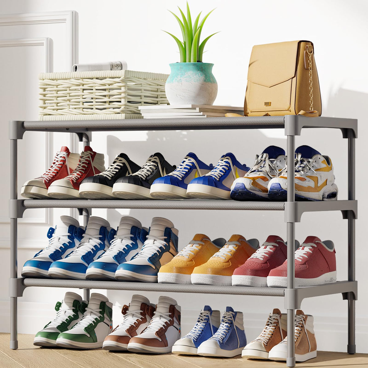 Kitsure Shoe Rack - Non-Woven Shoe Rack Shelf, Shoe Organizer for Closet, Entryway, Garage & Corridor, Stackable Shoe Shelves, 27.5" Wide - 2 Tier, Black