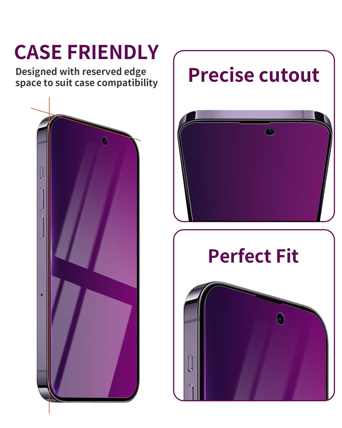 2 Pack Privacy Screen Protector for iPhone 14 Pro Max Purple