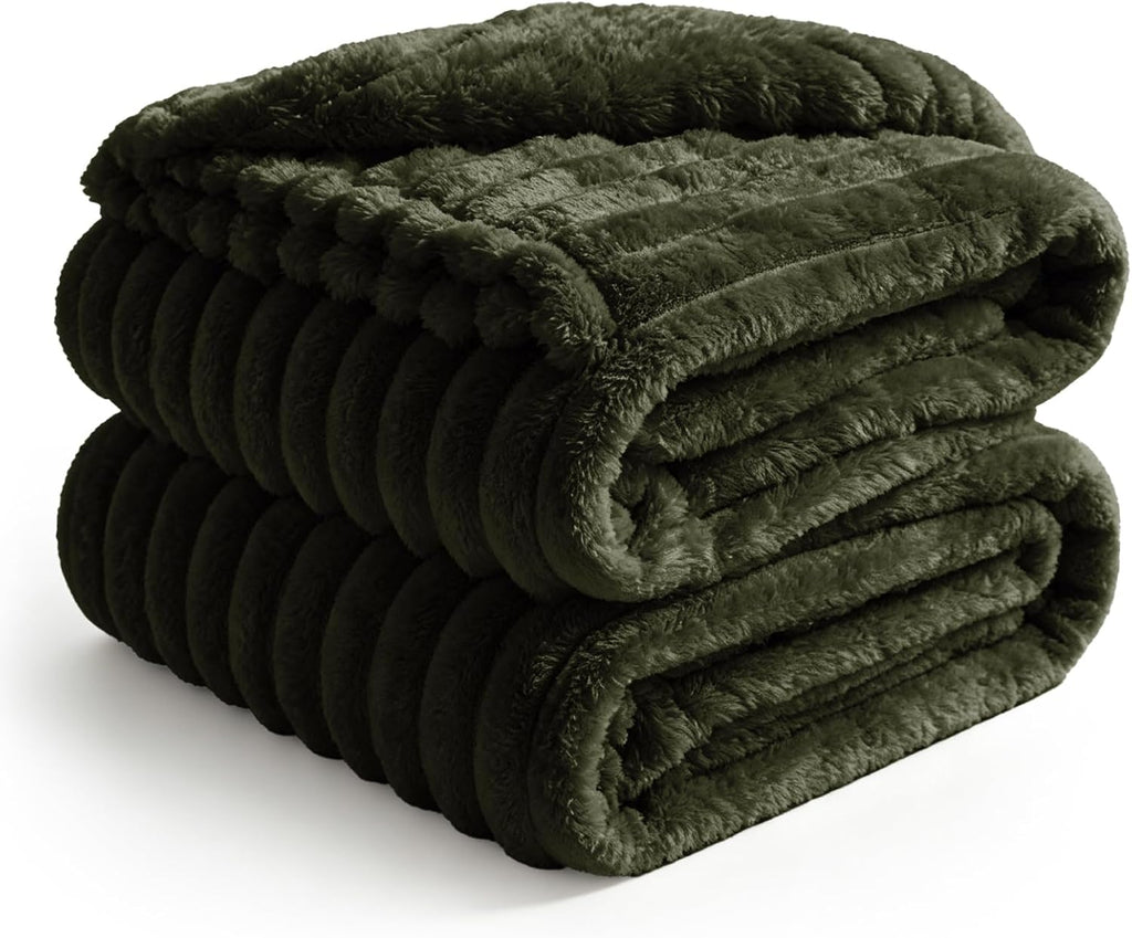BEDELITE Ribbed Full Size Blanket for Bed, Olive Green, 84"x90"