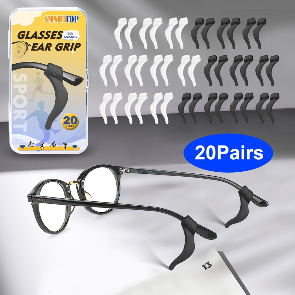 SMARTTOP Eyeglass Ear Grips -20 Pairs eye glasses ear grippers Anti-slip Holder, Silicone Ear Hook, eyeglasses ear grip Sleeve Retainer for Sports Glasses, Sunglasses Reading Glasses
