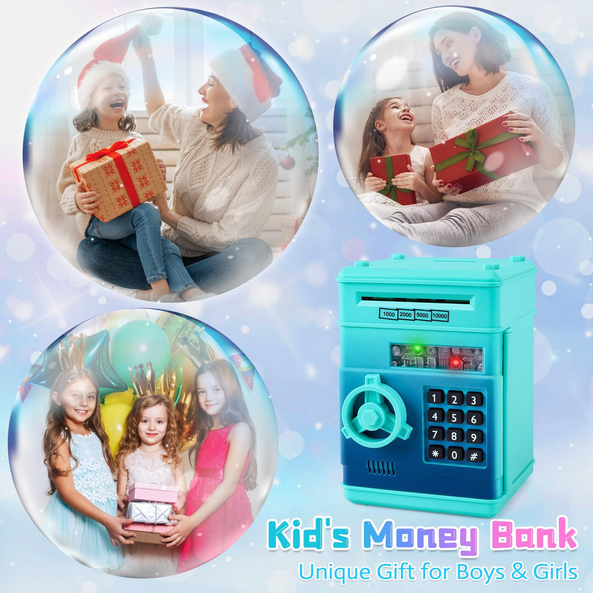 Refasy Piggy Bank Cash Coin Can ATM Bank Electronic Coin Money Bank for Kids Age 3-12, Money Savings Box Mini ATM Coin Bank Toys Gifts for 3 4 5 6 7 8 9 10 11 12 Year Old Boys Girls