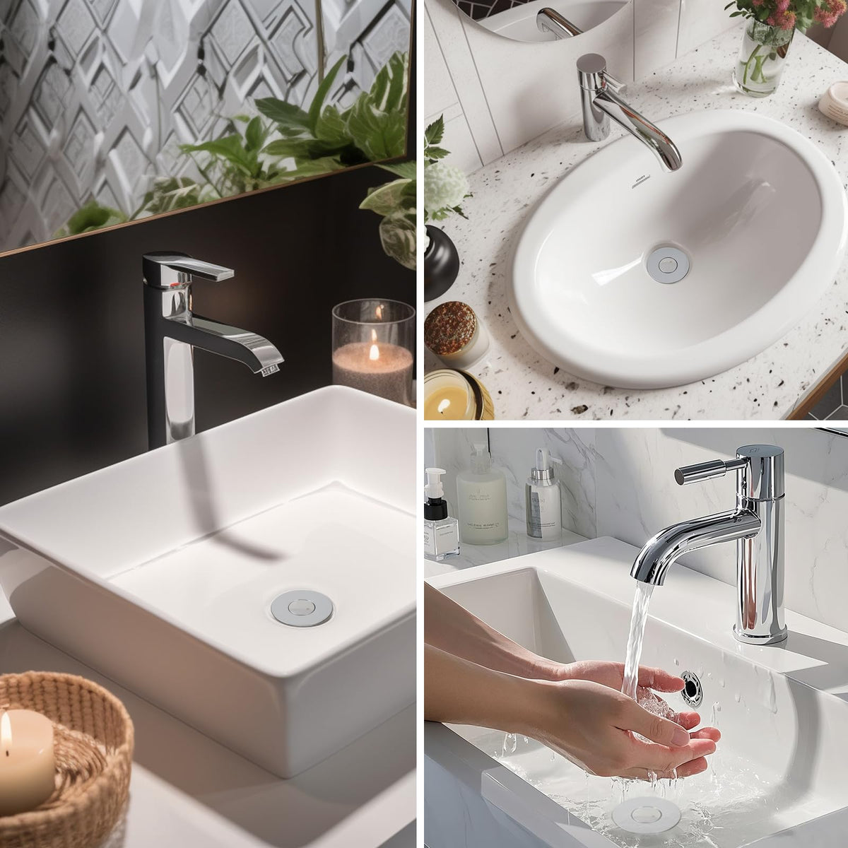 Hibbent Upgraded 3 in 1 Bathroom Sink Drain Strainer, Pop Up Stopper