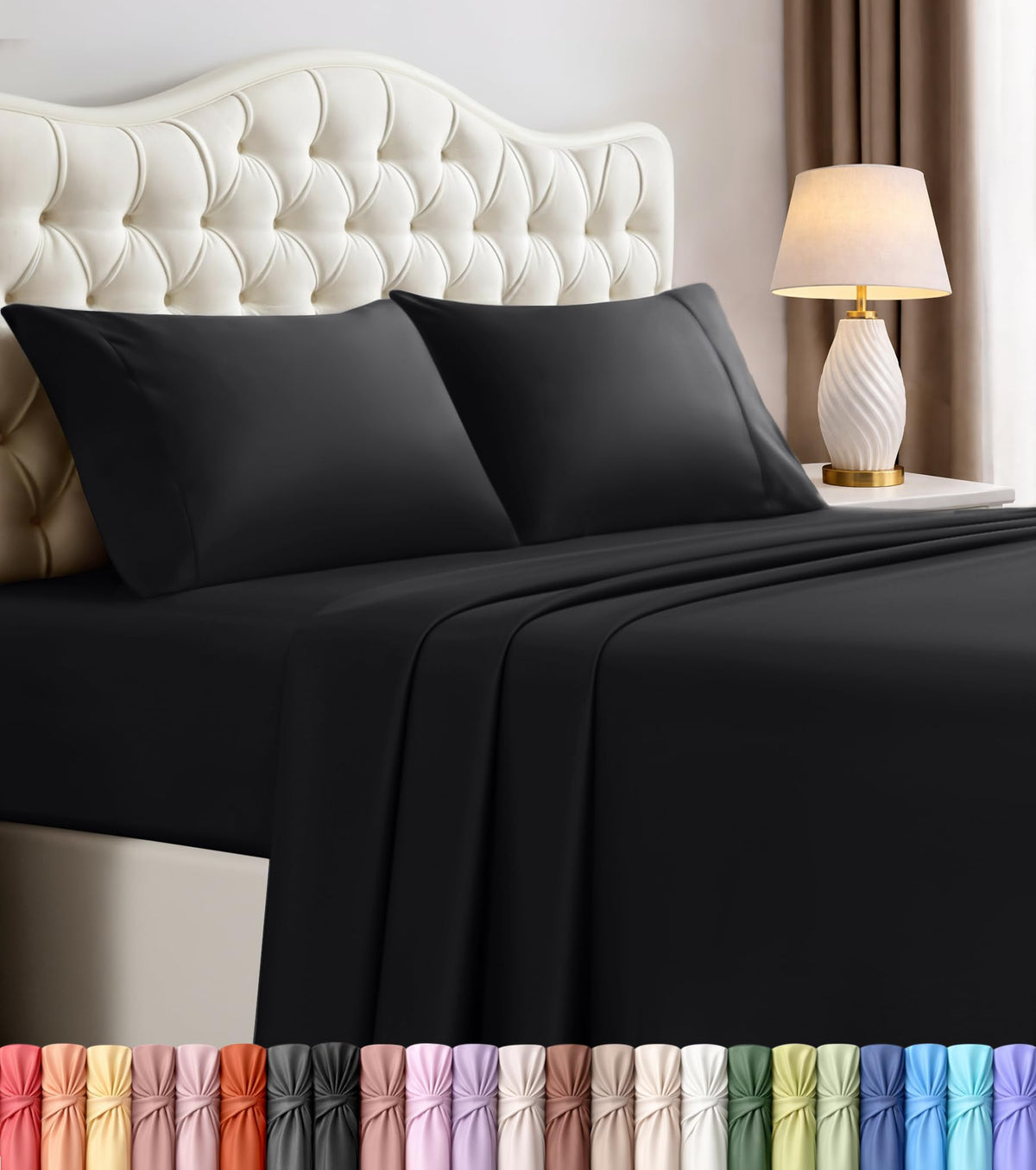 Queen Sheet Set, 4 Pieces 16" Deep Pocket Hotel Luxury Sheets, Heather Sage