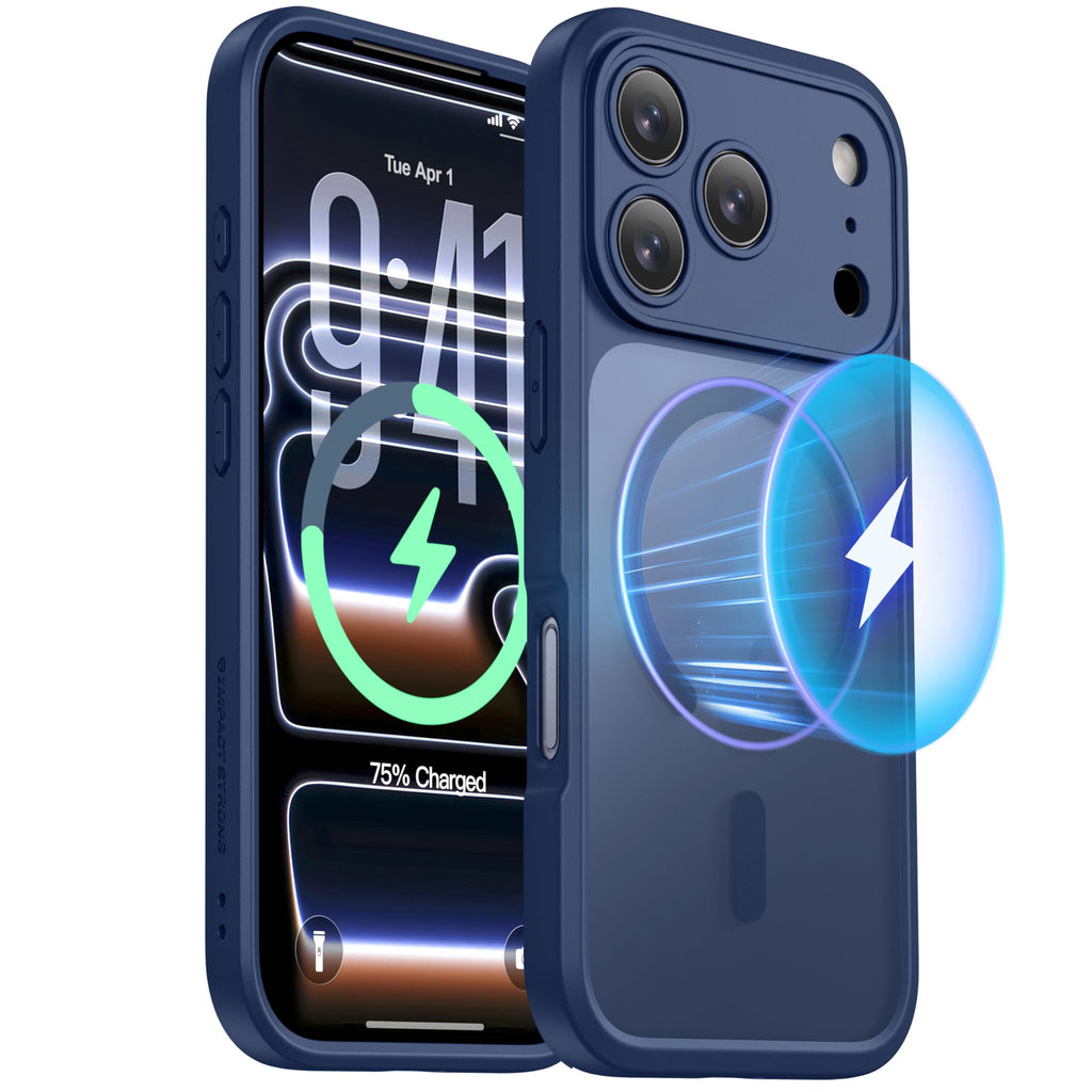 ImpactStrong Magnetic Guard Designed for iPhone 13 Case [Camera Protection] [Military Grade Drop Tested] [Compatible with MagSafe] Slim Translucent Matte Phone Case (6.1") - Black