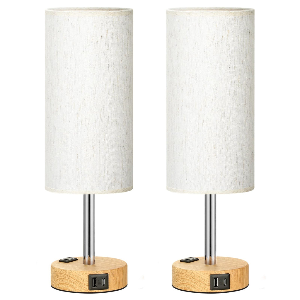 Fenmzee Bedside Table Lamp for Bedroom - Dimmable Touch, USB A+C, AC Outlet