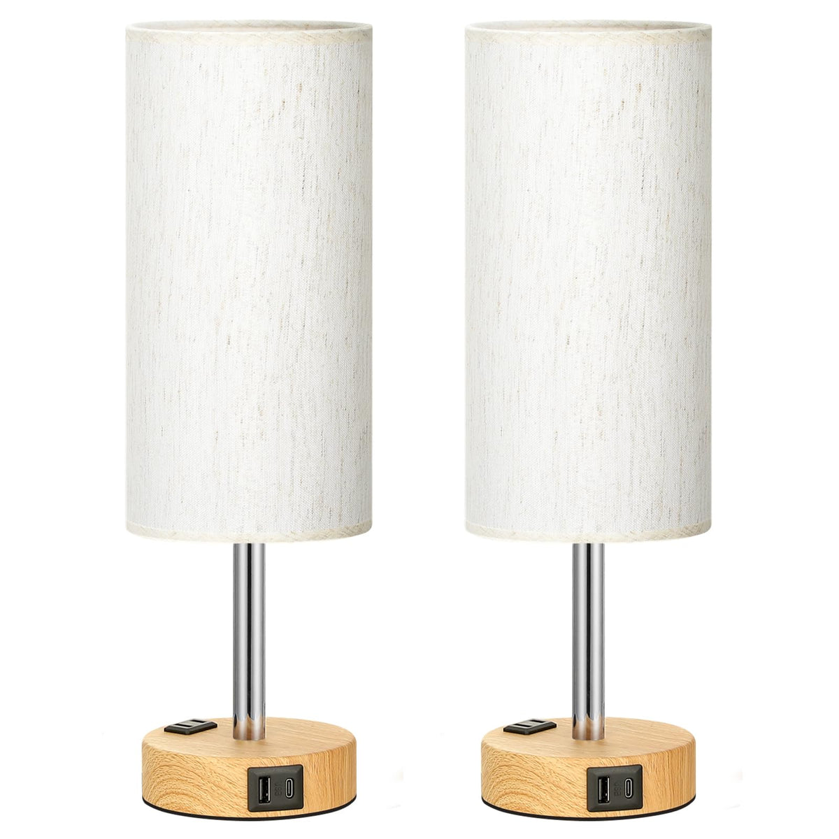 Fenmzee Bedside Table Lamp for Bedroom - Dimmable Touch, USB A+C, AC Outlet