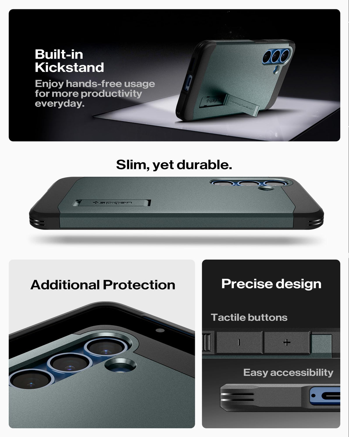 Spigen for Galaxy S25 Plus Case, Tough Armor MagFit [Kickstand] [Compatible with MagSafe] [Military-Grade Protection] - Black