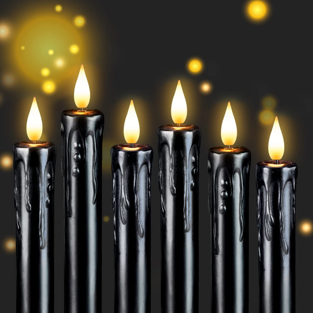 Homemory 6 Pcs Real Wax Ghost Flameless Taper Candles, 3D Wick Flickering Led Candlesticks 9.6 Inch Battery Operated with Remote & Timer, Spooky Halloween Gothic Indoor Decor