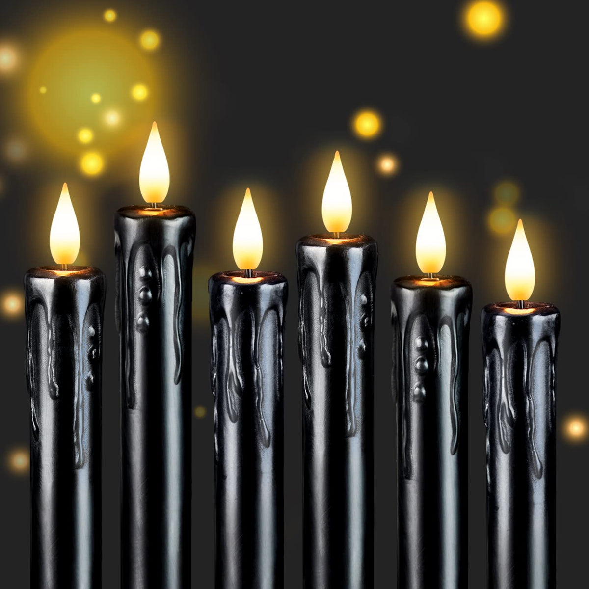 Homemory 6 Pcs Real Wax Ghost Flameless Taper Candles, 3D Wick Flickering Led Candlesticks 9.6 Inch Battery Operated with Remote & Timer, Spooky Halloween Gothic Indoor Decor