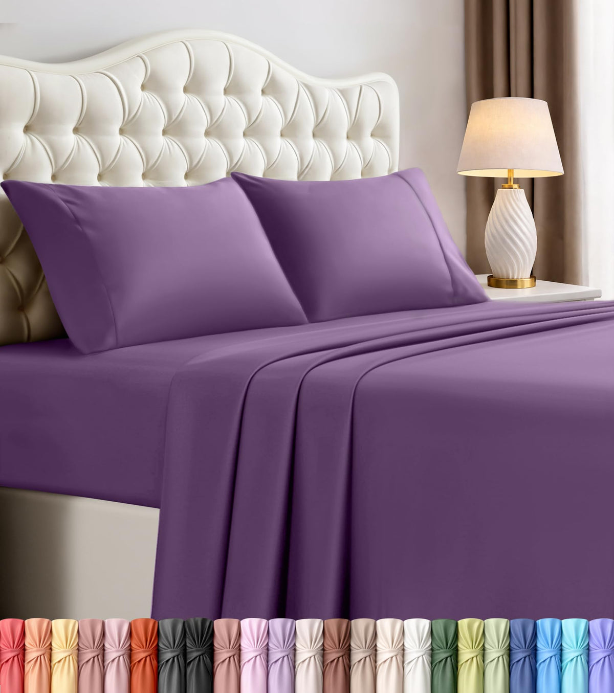 Queen Sheet Set, 4 Pieces 16" Deep Pocket Hotel Luxury Sheets, Heather Sage