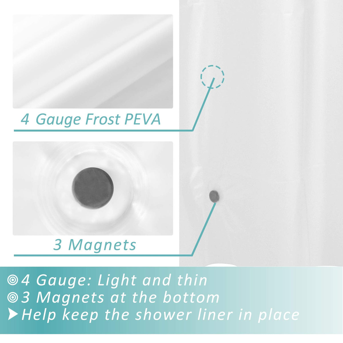 Mrs Awesome Dark Gray Shower Curtain Liner with 3 Magnets, 72x72