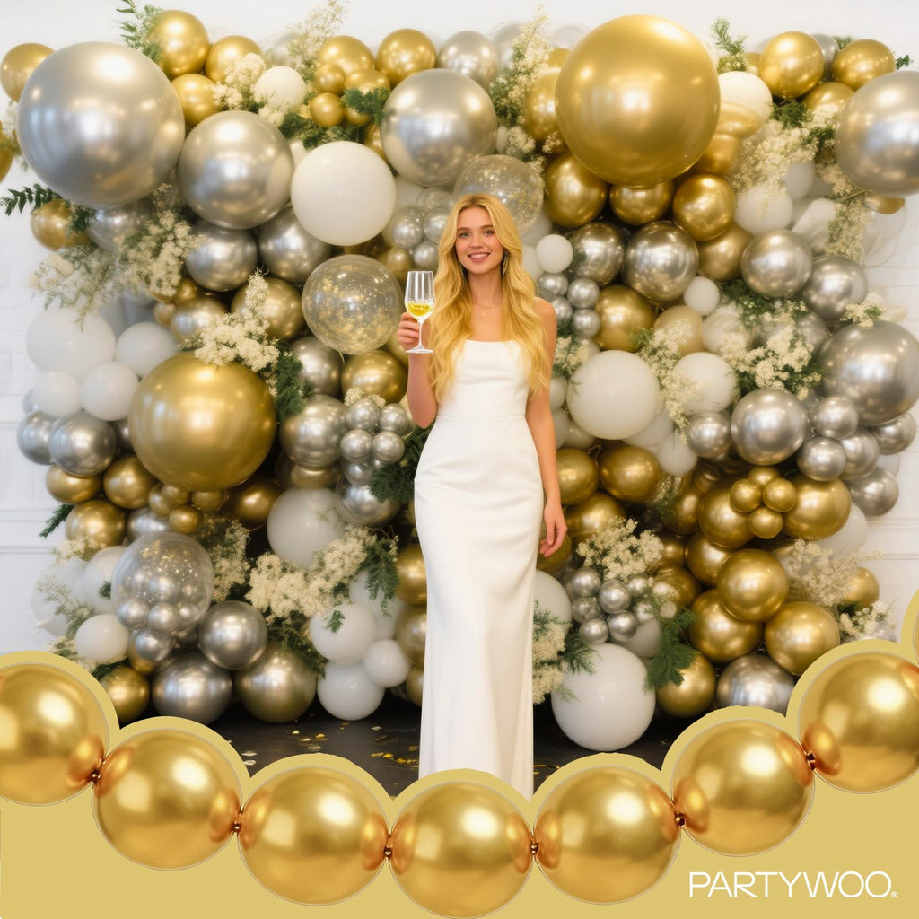 PartyWoo Metallic Gold Linking Balloons 100pcs 6 Inch Gold Link Balloons