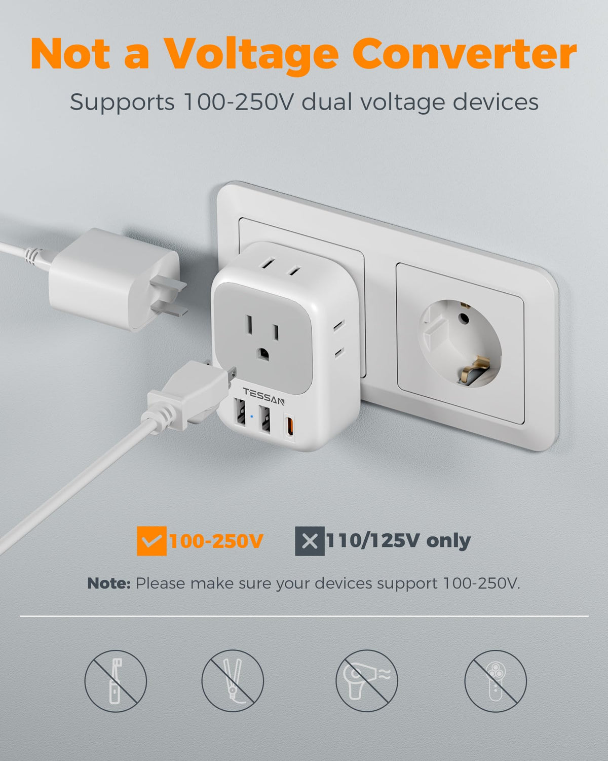 TESSAN European Travel Plug Adapter 2 Pack, Type C Plug