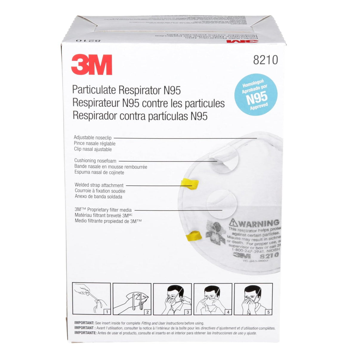 3M Particulate Disposable Respirator 8210, N95, Pack of 20, NIOSH APPROVED