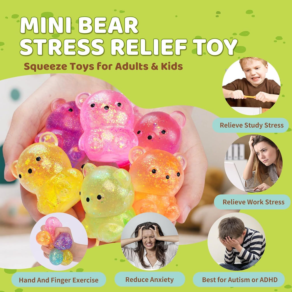 VESPRO 12Pack Fidget Toys Squishy ，Cute Bear Squeeze Ball