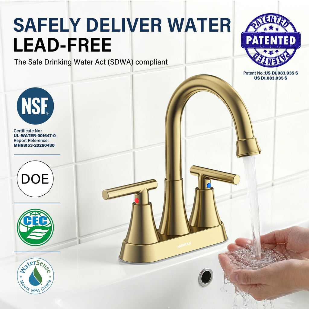 Matte Black Bathroom Faucet, Hurran 4 inch Centerset 2-Handle Lead-Free