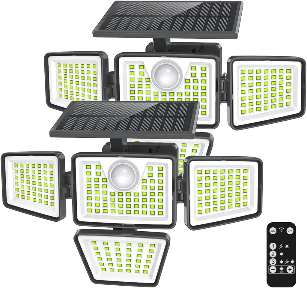 daphino 3000LM Solar Lights, Motion Sensor Outdoor Lights, 4-Head, 2 Pack