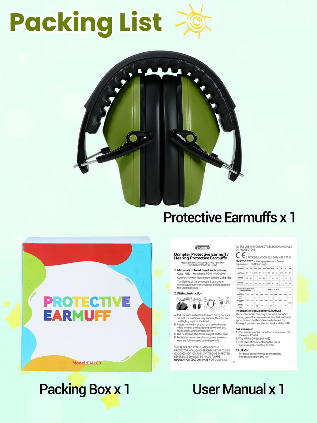 Dr.meter EM100 Noise Cancelling Headphones for Kids Adults, Ear Muffs