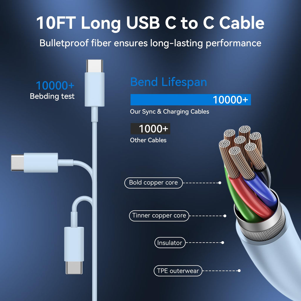 iPhone 18 17 16 15 Charger Fast Charging Type C Chargers USB C Cable 10FT