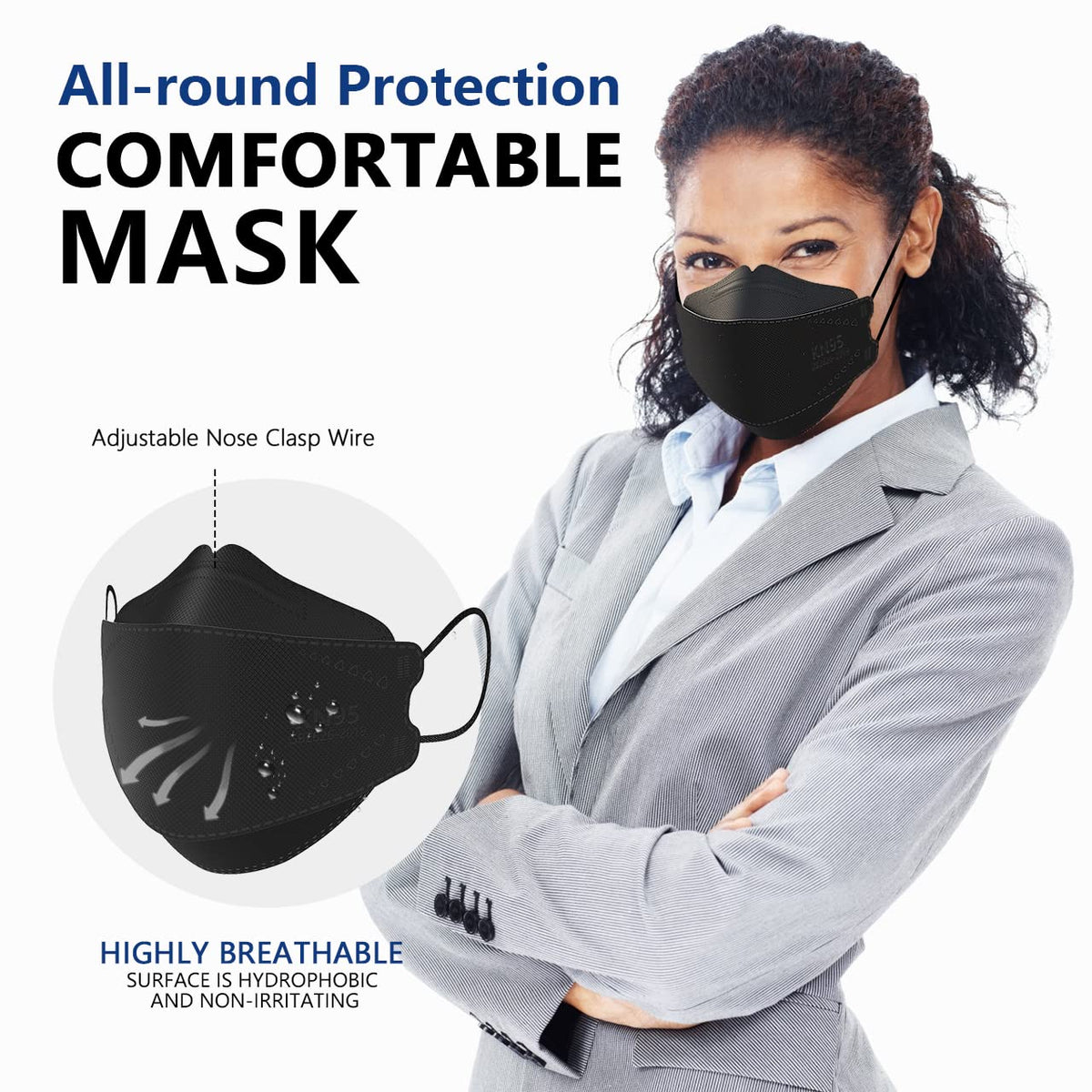 LEVENIS KN95 Face Masks 50 Pack, Breathable Comfortable and Disposable KN95 Mask, Black