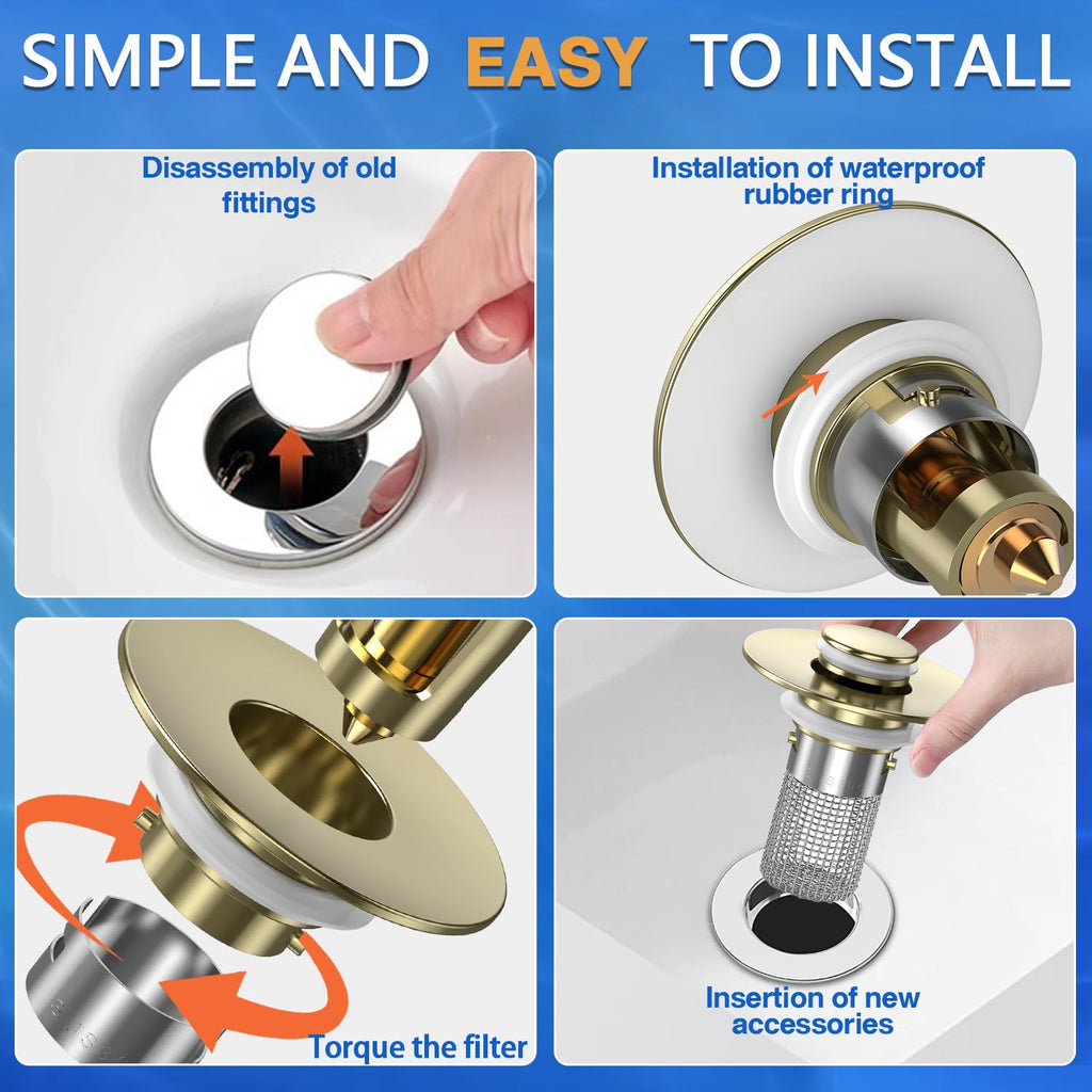 Bathroom Sink Drain Strainer,(2PCS) Pop-up Sink Drain Strainer with Removable Stainless Steel Strainer Basket Hair Catcher, Bathroom Sink Strainer for Bathroom Sink Stopper Replacement