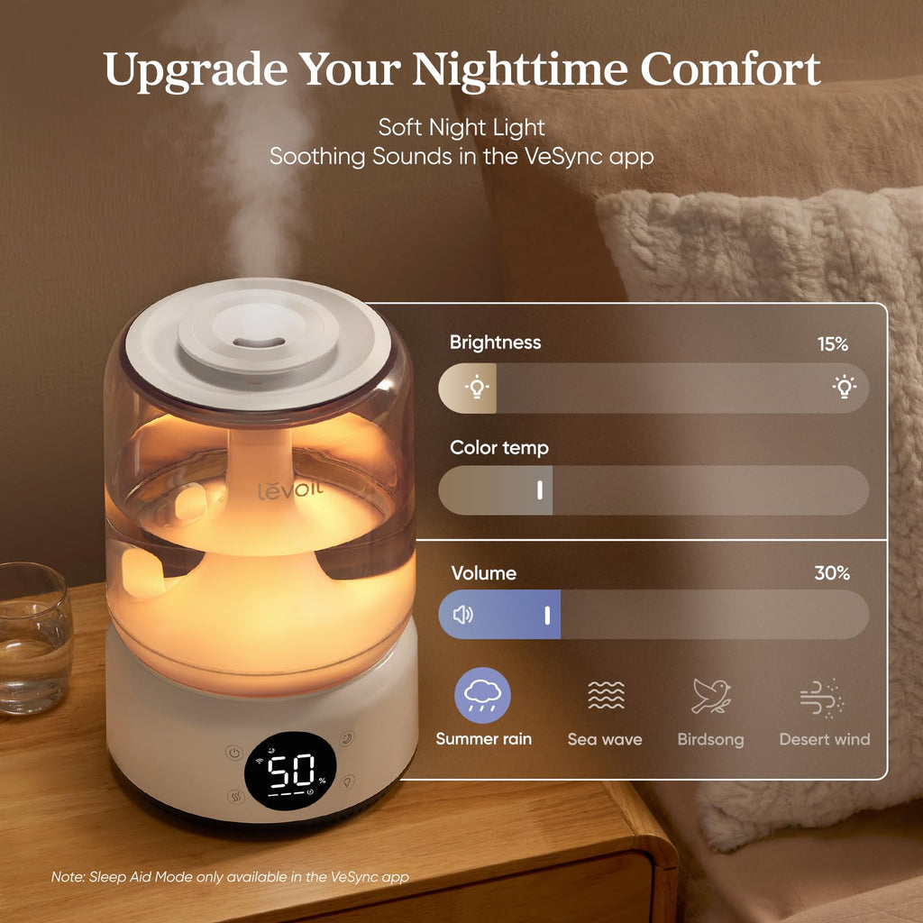 Levoit Top Fill Humidifiers for Bedroom, 2.5L Tank for Large Room, 25dB