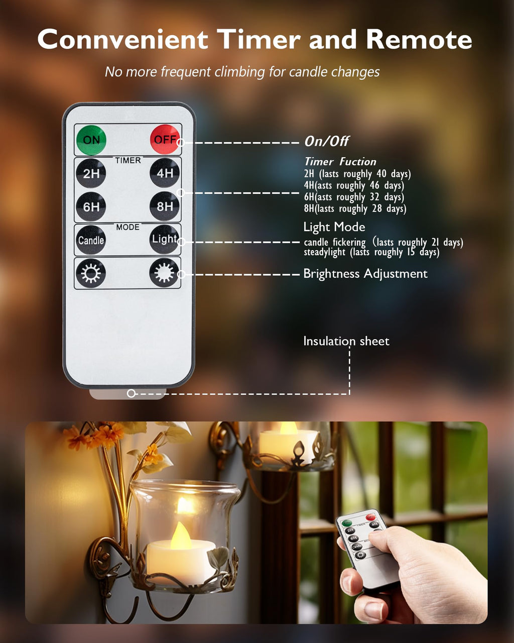 Homemory 24-Pack Remote Flameless LED Battery Tea Light Candles, 400+Hrs