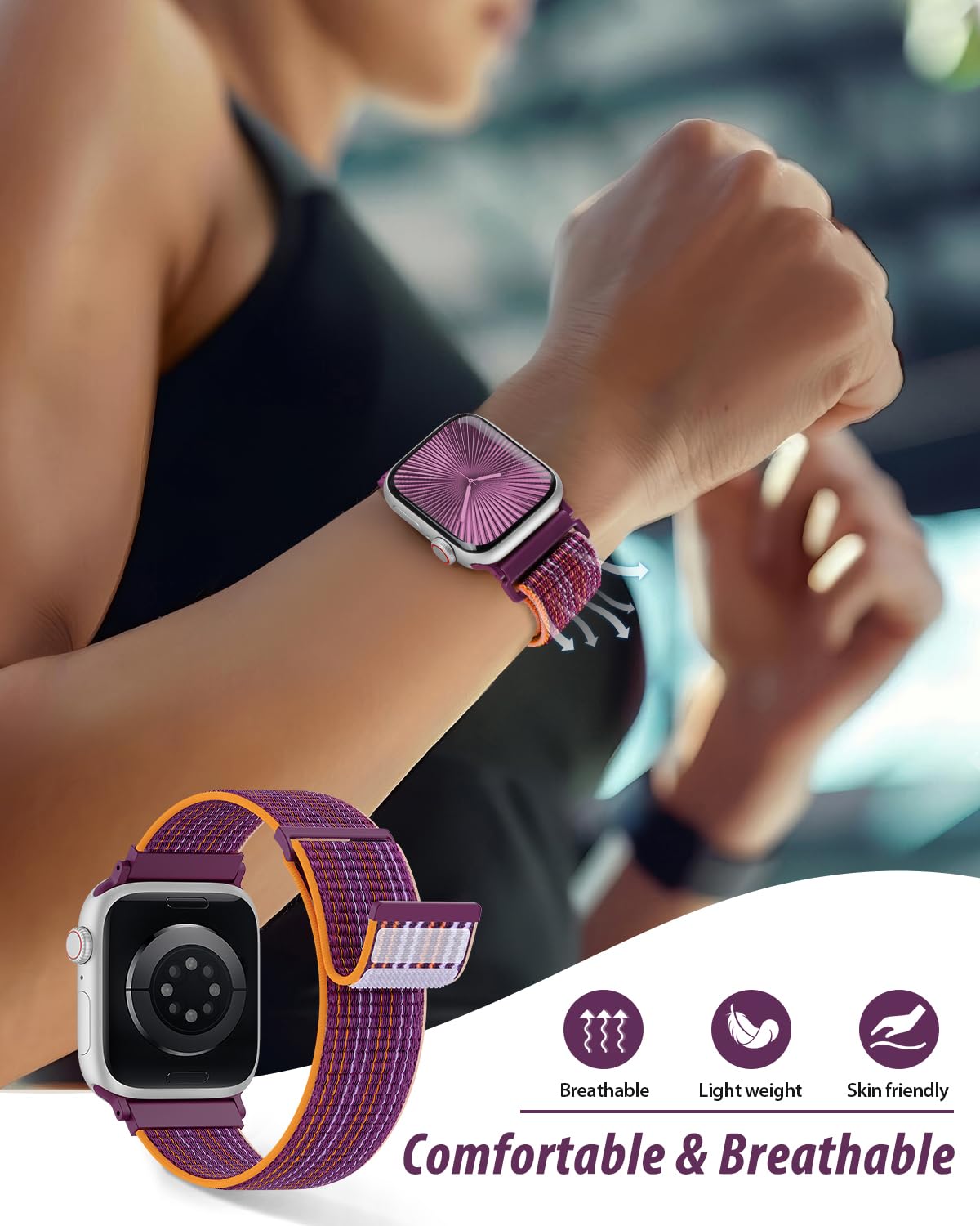 Nylon Loop Sport Band Compatible with Apple Watch Bands 38mm 40mm 41mm 42mm for Women Men, iWatch Wrist Straps for Se, Series 12 11 10 9 8 7, Breathable, Soft Band Ideal for Outdoor