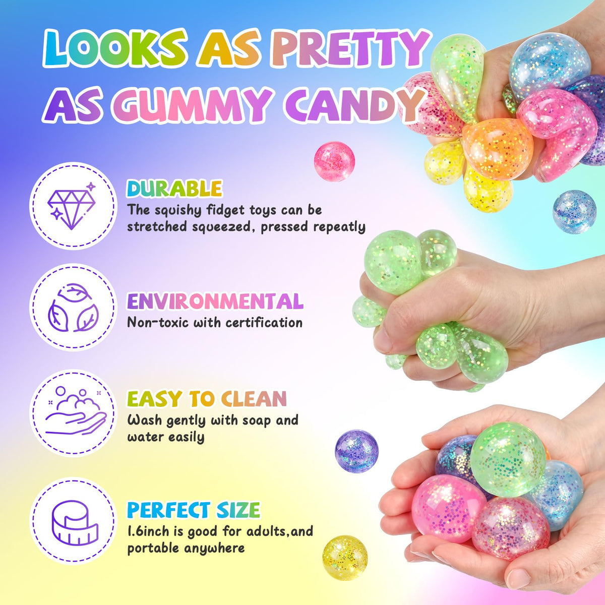 VESPRO 12Pack Fidget Toys Squishy ，Cute Bear Squeeze Ball