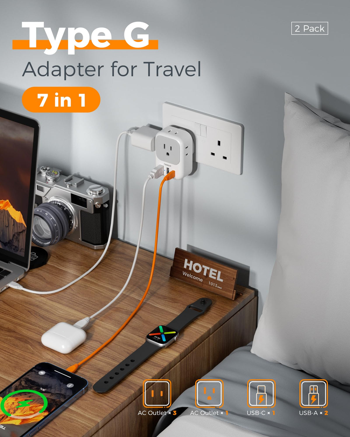 TESSAN European Travel Plug Adapter 2 Pack, Type C Plug