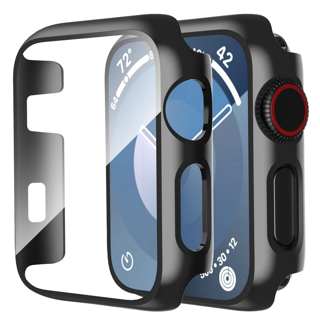 Smiling 2 Pack Case Compatible with Apple Watch Series 9/8/7 41mm with Tempered Glass Screen Protector, Hard PC Case Overall Protective Cover- 1 Silver + 1 Transparent