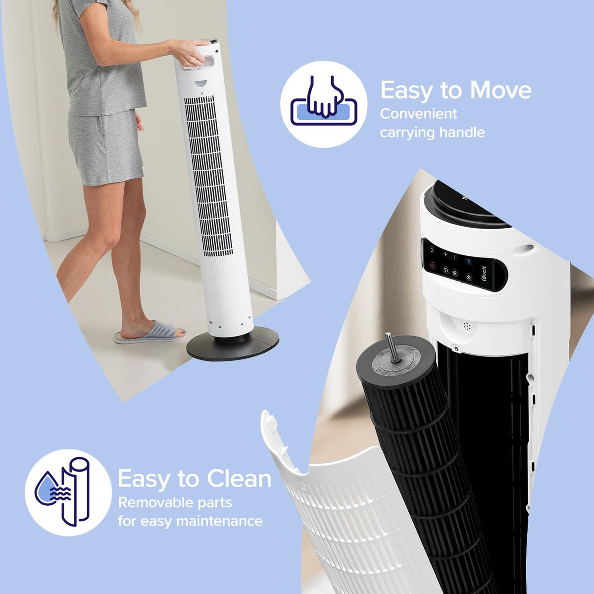 Levoit Tower Fan for Bedroom, 20dB Quiet Desk Fan, Easy to Carry & Plug-in
