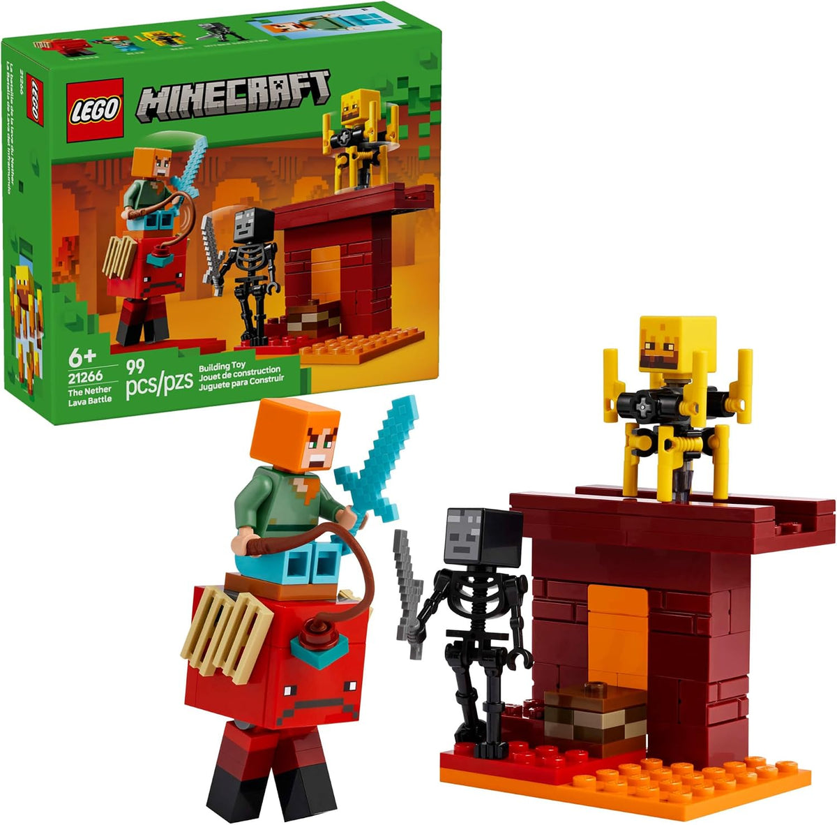 LEGO Minecraft The Nether Lava Battle Toy and Playset - Building Minecraft Toy for Kids, Ages 6+ - Alex, Wither Skeleton, Blaze and Strider Figures for Pretend Play - Gift Idea for Birthdays - 21266