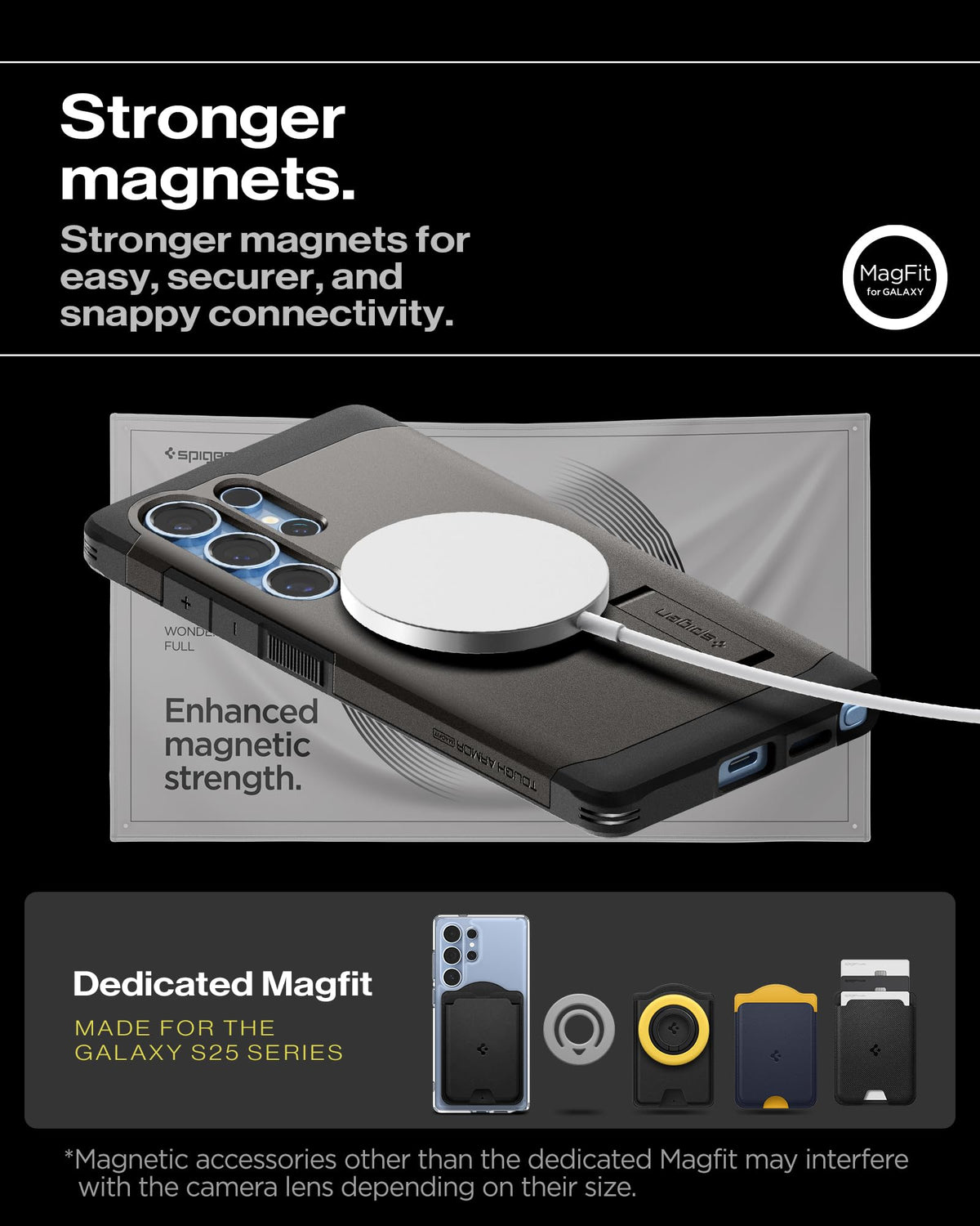 Spigen for Galaxy S25 Plus Case, Tough Armor MagFit [Kickstand] [Compatible with MagSafe] [Military-Grade Protection] - Black