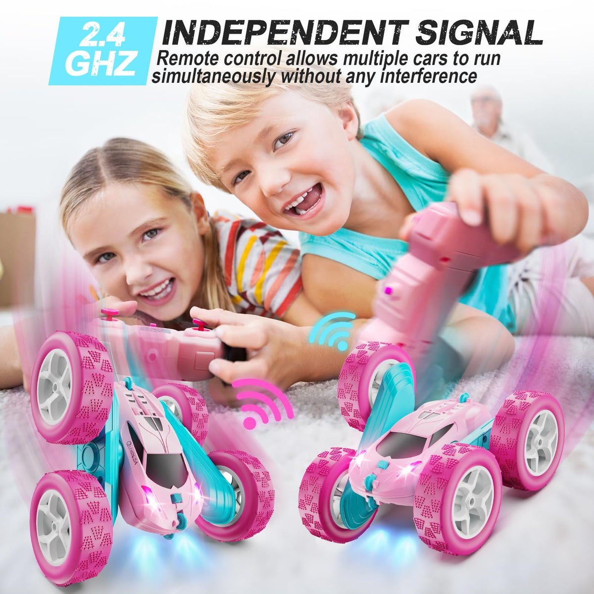 QUNREDA Remote Control Car, RC Cars Toys for Kids Ages 6-12, 4WD Stunt Car with LED Lights & 360° Flips, 2.4GHz, Upgraded USB-C Modular Batteries, 8-10 Year Old Boys Birthday Gift 1-Blue