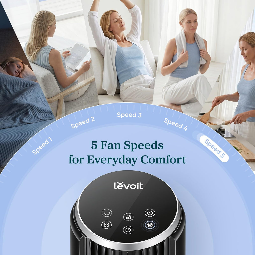 Levoit Tower Fan for Bedroom, 20dB Quiet Desk Fan, Easy to Carry & Plug-in