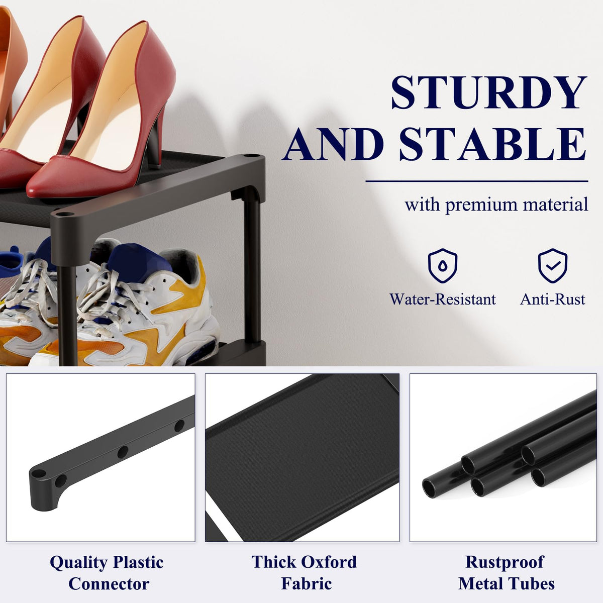 Kitsure Shoe Rack - Non-Woven Shoe Rack Shelf, Shoe Organizer for Closet, Entryway, Garage & Corridor, Stackable Shoe Shelves, 27.5" Wide - 2 Tier, Black
