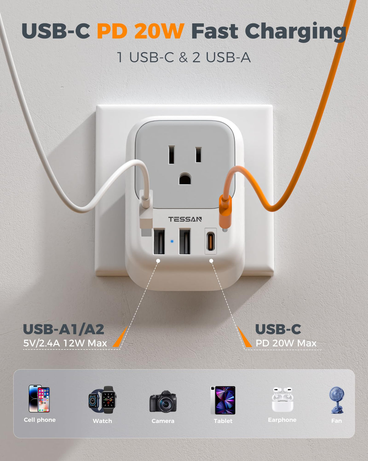 TESSAN European Travel Plug Adapter 2 Pack, Type C Plug