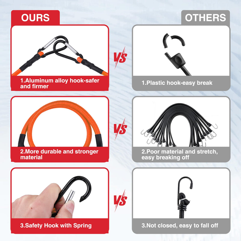 WORKPRO 24" Bungee Cords with Hooks, 4 Pack Heavy Duty Outdoor Bungee Strap