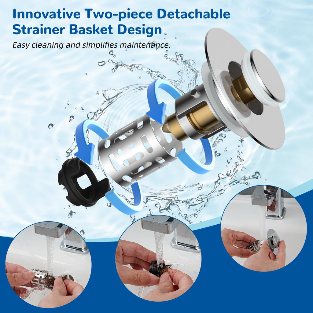 Hibbent Upgraded 3 in 1 Bathroom Sink Drain Strainer, Pop Up Stopper