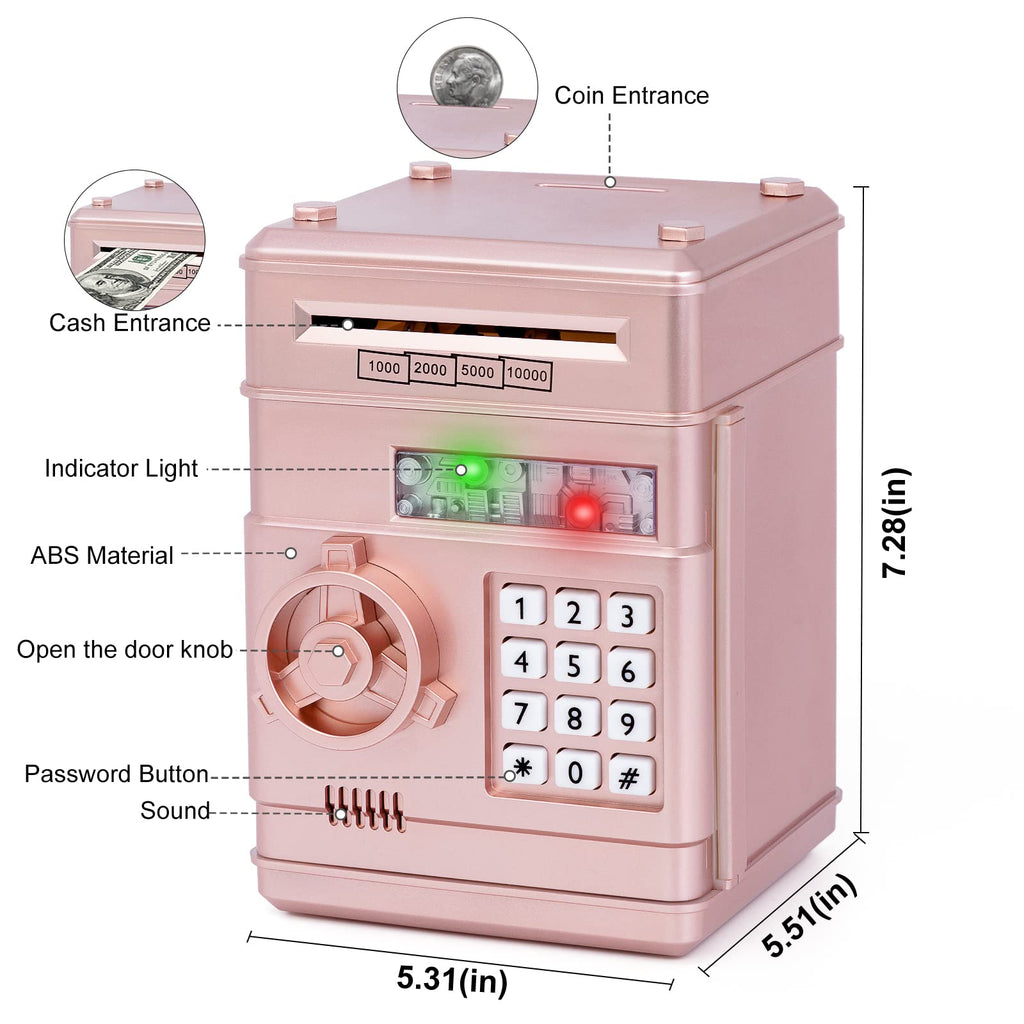 Refasy Piggy Bank Cash Coin Can ATM Bank Electronic Coin Money Bank for Kids Age 3-12, Money Savings Box Mini ATM Coin Bank Toys Gifts for 3 4 5 6 7 8 9 10 11 12 Year Old Boys Girls