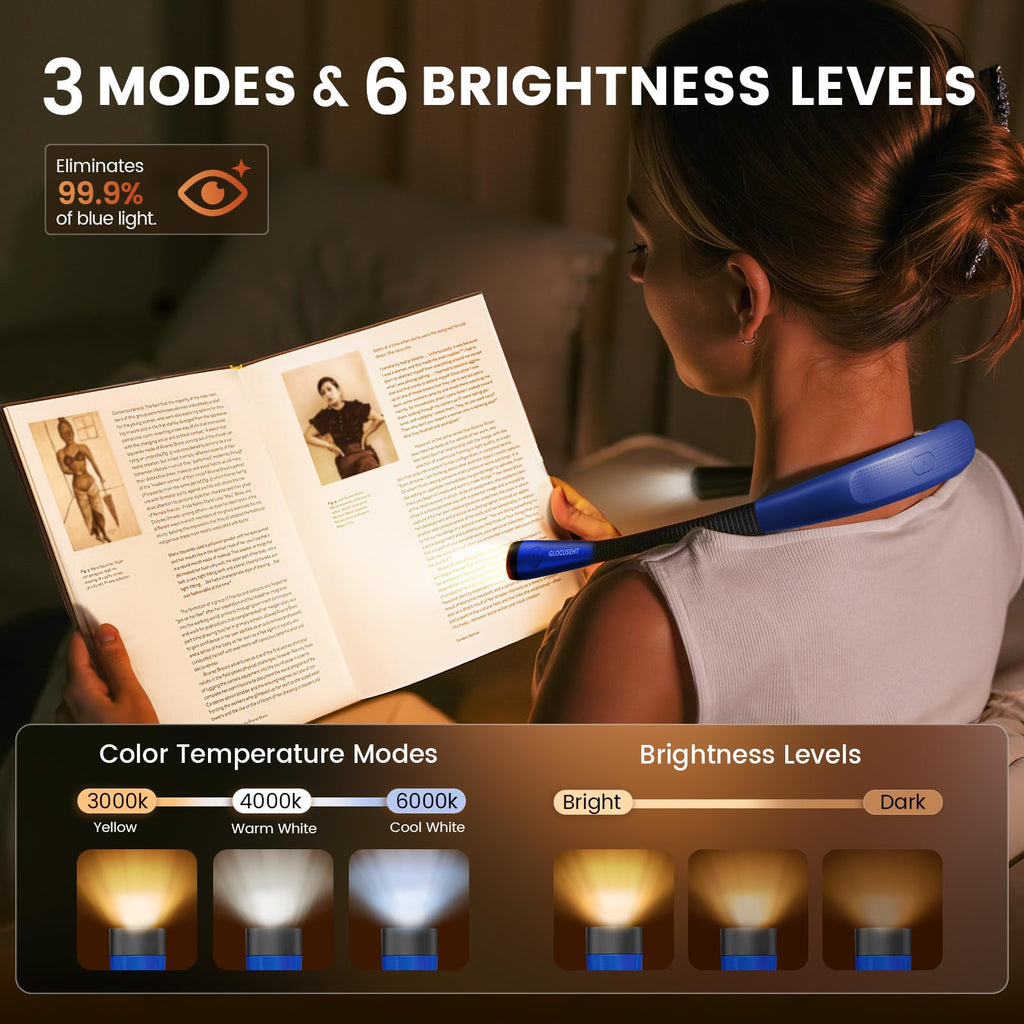 Glocusent Reading Light,Pink Neck Light,80-hr Rechargeable Book Light