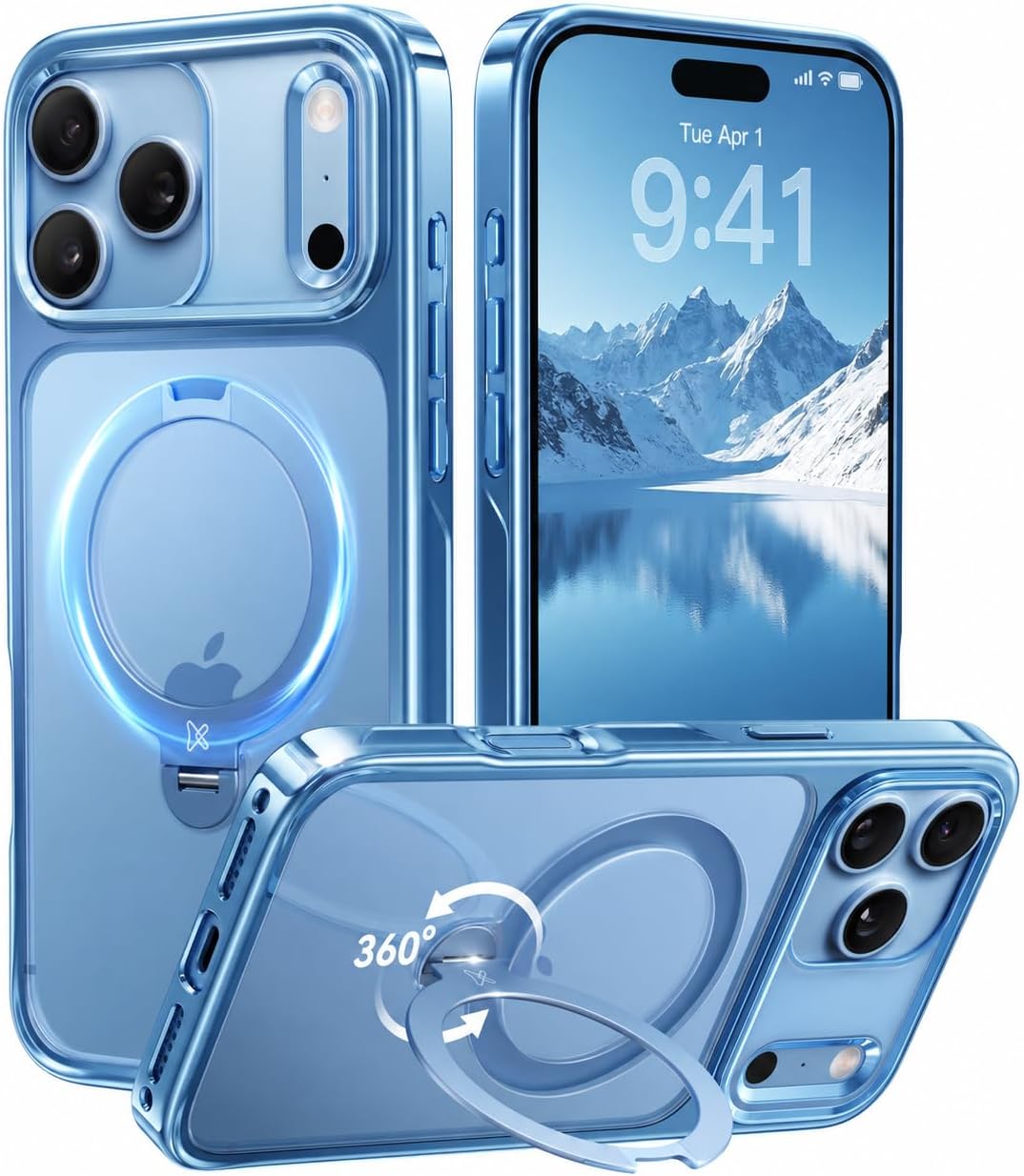 CASEKOO Glitter Clear for iPhone 18 Pro / 17 Pro Case, 360 Spin Stand